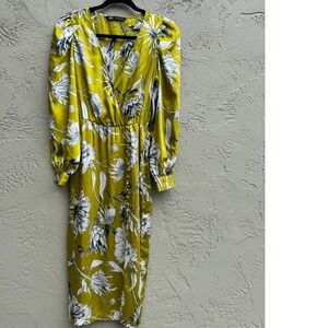 Zara Vibrant Green Floral Silky Wrap Party Cocktail Glam WeddingMidi Dress